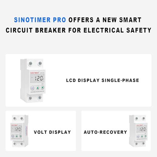 Adjustable Voltage Surge Protector 110VAC 120VAC, LCD Display with Low Power, Over/Under Voltage Protection, Smart Circuit Breaker, 63A with DIN Rail Mount