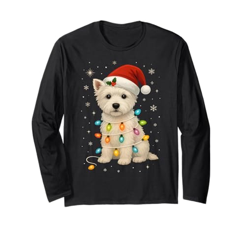 Westie Mom West Highland White Terrier Xmas Light Christmas Long Sleeve T-Shirt