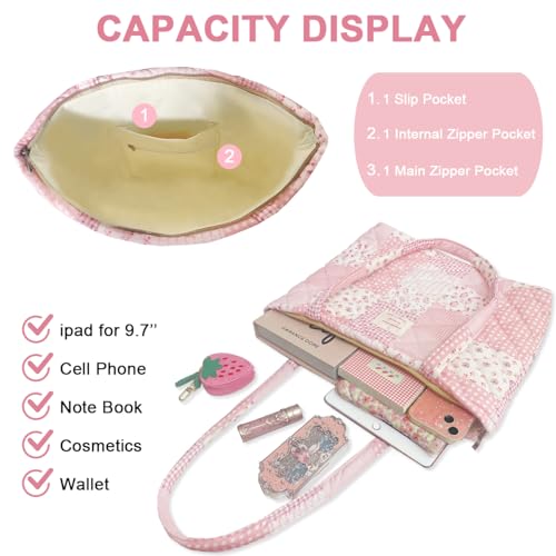 Bolso Tote pequeño acolchado floral con cierre de cremallera miniatura 4