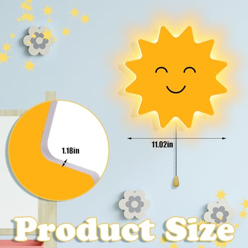 Image of Aurelema Sun Night Light Wall Lamp Sleeping Nursery Lighting Cute Floating Battery Operated Hanging Lamp for Baby Boys Girls Bedroom Room Nursery Wall Decorations