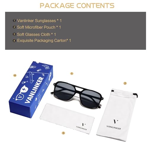 Image of VANLINKER Retro Vintage 70s Square Aviator sunglasses for women men VL9611X