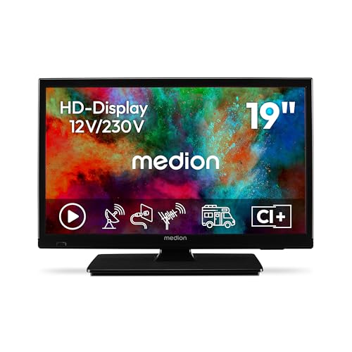 MEDION TV 19 Pouces HD (47 cm) Television (idéal pour Camping, Camping-Car, Camion, Jardin, Adaptateur Voiture 12V, Triple Tuner, HDMI, USB, MD 819000)