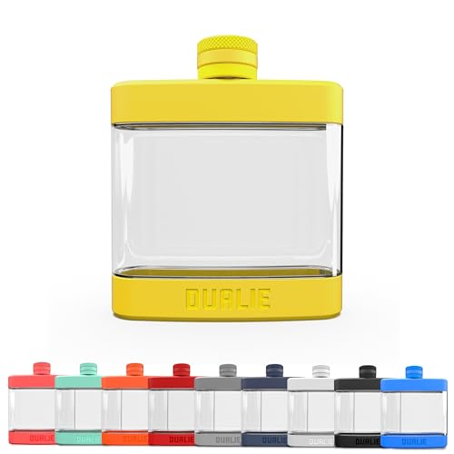 DUALIE 6 oz Hip Flask for Liquor - Undetectable Shatterproof Alcohol Flasks with Clear Tritan Plastic and Silicone Grip - Flask Gift for Men & Women - Yellow