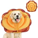 TOBYTO Dog Cone Collar for Large Medium Dogs, Soft Inflatable Dog Cone Alternative After Surgery, Alternative E Collar Does Not Block Vision, Adjustable Protective Recovery Cone(Orange Lion, L)