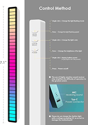 Soulpunk Rgb Rechargeable Sound Control Light, Voice-Activated Pickup Music Rhythm Lights, Creative Colorful Led Ambient Light, With 15 Modes Music Sync 32-Bit Audio Spectrum For Car, Gaming（4 Packs） #TOP5