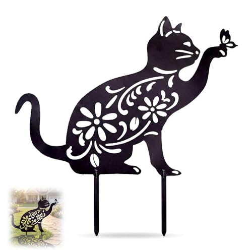 Nicoone Ornements de jardin en métal, statue en forme de chat en métal, décoration de jardin, piquet de jardin ornemental pour la décoration, Noir, 28*31cm