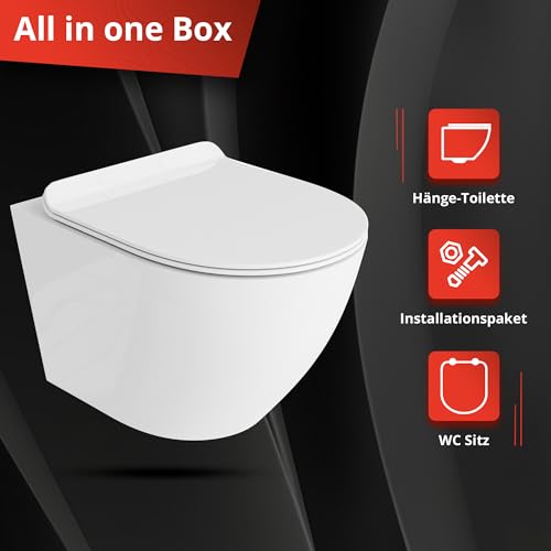 Lavita Duofix Basic Vorwandelement + Wand Tiefspül WC Sofi Slim Weiß Spülrandlos + WC Sitz + Bedienplatte Delta 25 Verchromt Knopf Komplettset Unterputz Spülkasten Toilette Komplett Sett WC – Bild 8