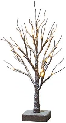 Hairui Tabletop Twig Tree Lights Snow Dusted 24 LED 18 Inches for Christmas Battery Operated with Timer Indoor Use