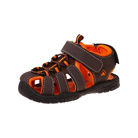 Rugged Bear Kids Boys Girls Closed-Toe Outdoor Sport Water Sandals - beach pool slide adjustable strap shoes athletic summer- Brown Orange (size 11 Little Kid) Cover