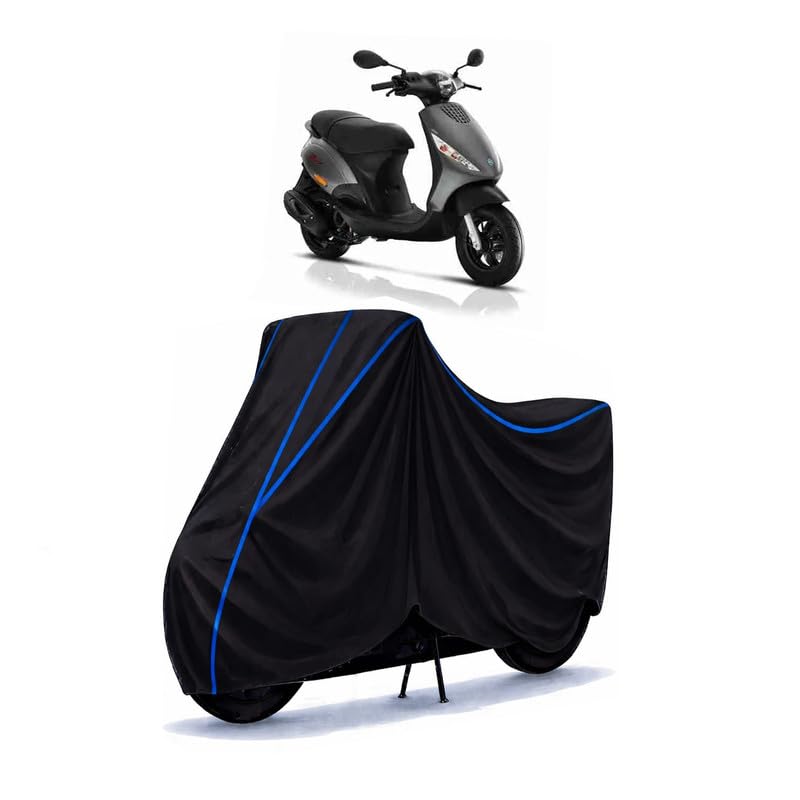 Image of Scooty Cover Water Resistant for Piaggio Zip 50 | Universal Scooter & Bike Cover | Heavy Duty UV Dust, Rain & Scratch Protection | Elastic Fit All Weather Indoor Outdoor | Black with Blue Piping