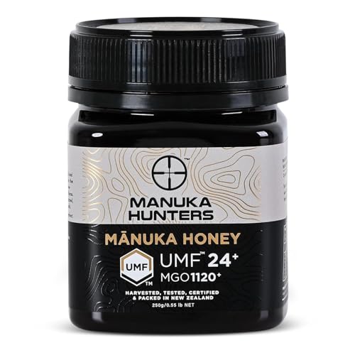 Image of Manuka Honey New Zealand UMF 24+ / MGO 1120+ | Each Batch UMF Certified | 100% Pure Raw Manuka Hunters Honey | Medical Grade for Skin, Gut Health & Wellness | 250G Jar