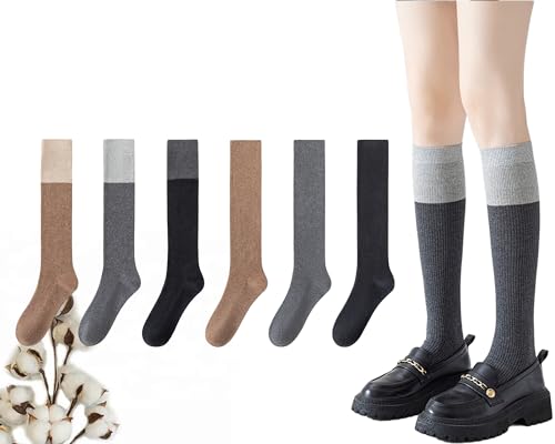 CHUNFO Casual Womens Calf Knee High Stocking Socks Tube Boot Knit Cotton Warm Long Thermal Ankle Sock Size5-10.5