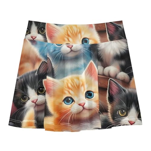 Colorful Cute Kittens Floral Pink Athletic Shorts Girls Skorts Tennis Skirts Kids Custom Pleated Skort 3t