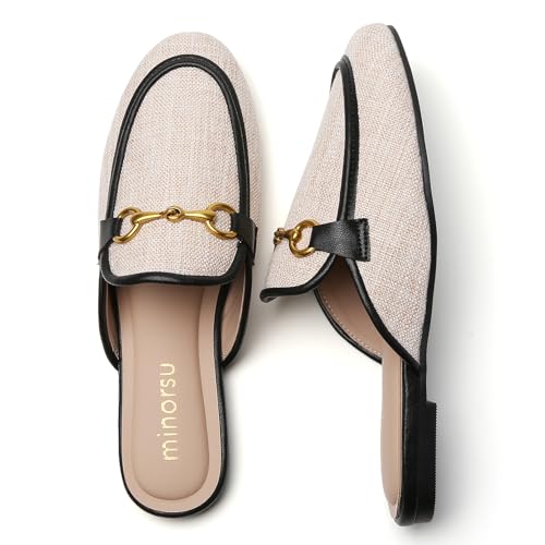 Image of Minorsu Buckle Mules for Women Flats Loafers Shoes for Work Office Business | Slip on,Round Toe,Backless,Slides, Casual
