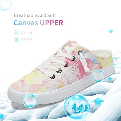 Image of Obtaom Women Canvas Mules Memory Foam Clipper Fashion Sneakers Comfortable Slip-On Mule Backless Holiday Shoes