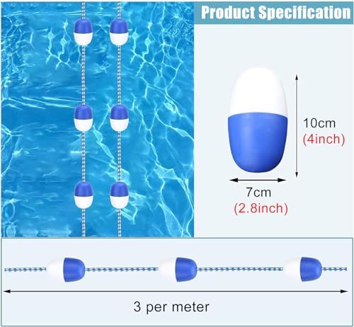 Blue & White Swimming Pool Lane Divider - 4ft to 200ft Safety Rope & Float Kit for Enhanced Visibility, Perfect for Swim Training & Competitions