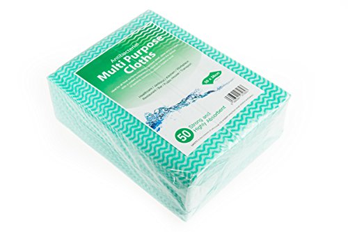 Pack of 50 x Antibacterial Multi Purpose Cleaning Cloth - Red / Yellow / Green / Blue - Medium Sized by WE CAN Source IT (Green)