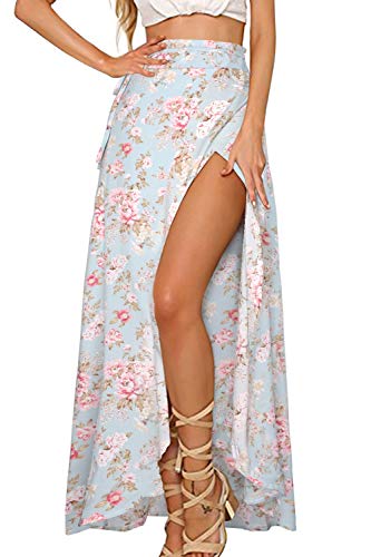 Yonala Womens Boho Floral Tie Up Waist Summer Beach Wrap Cover Up Maxi Skirt
