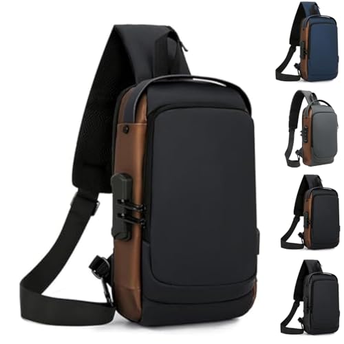 Mochila sling de fibra de carbono impermeable con puerto de carga USB lateral
