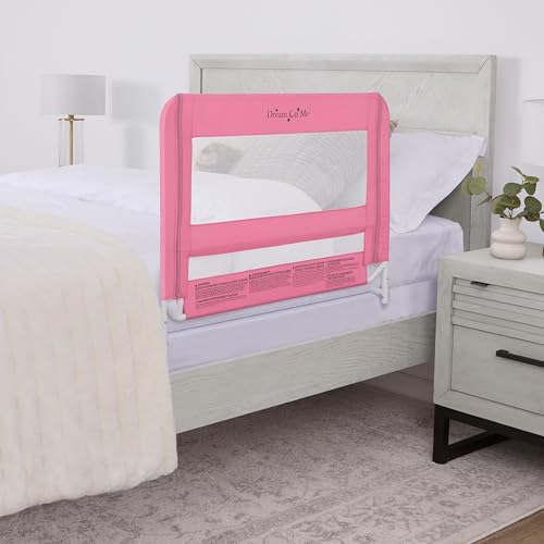 Image of Dream On Me Mesh Security Bed Guard Rail for Toddlers 2-5 Years, Fits Twin-King Beds, Reinforced Anchor System, 2 Adjustable Heights, Pink, Not for Cribs /Toddler Beds