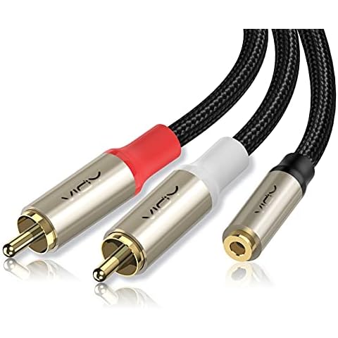 VIOY RCA to 3.5mm Female Audio Cable [3 FT], Copper Shell 3.5 mm Jack Female to 2 RCA Male Stereo Audio Adapter Hi-Fi Sound RCA Cable Y Splitter, Nylon Braided | Gold Plated Cover