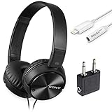 Sony Wired Noise Cancelling Stereo Headphones (Black) + NeeGo 3.5mm Jack Converter for iPhone