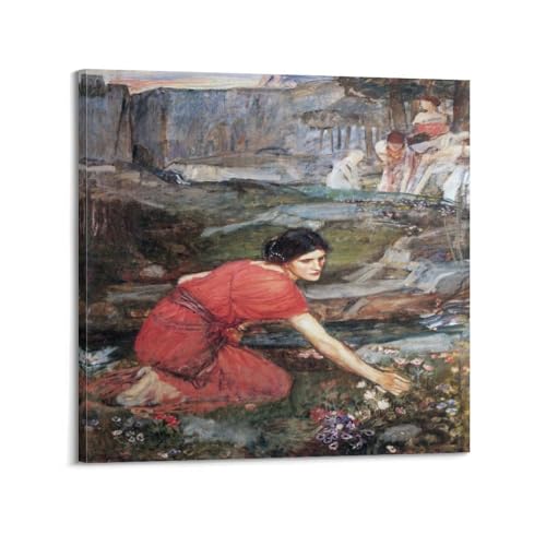 Impression sur toile Maidens Picking Flowers Waterhouse décoration murale 50x50 cm