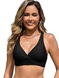 SHEKINI Women's Sporty Underwire Bikini Top Adjustable Wide Straps Criss Cross Back Removable Padded Swimwear Top Only(Black,M)