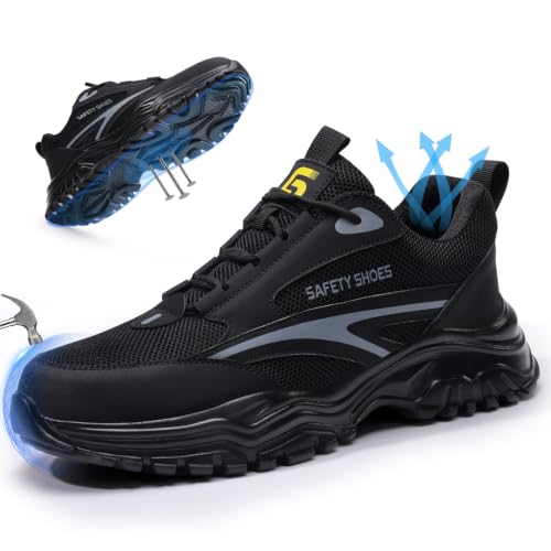 Image of Steel Toe Shoes for Men, Lightweight Safety Work Shoes, Breathable Puncture-Resistant Work Shoes for Warehouse, Factory and Light Construction