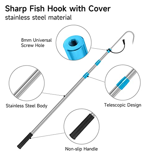 SANLIKE Telescopic Fish Gaff, Stainless Steel Retractable Telescopic Pole with Sea Fishing Hook Tackle for Saltwater Offshore Ice Tool - Image 5
