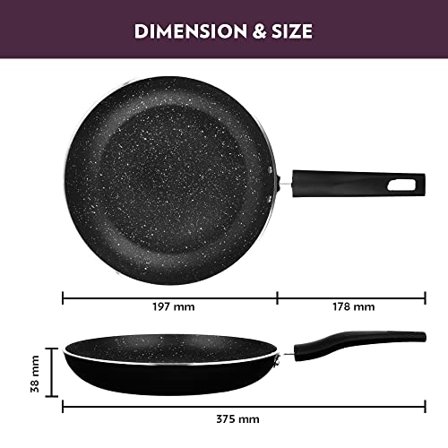 Image of Borosil Granito Non-Stick Aluminium Deep Fry Pan with Handle, Black (20 Cm)