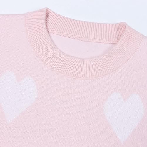 Image of Women's Pullover Sweaters Cute Multi-Hearts Knitted Casual Sweater (Pink, XXL-Large)