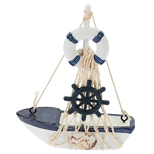 Garneck Wooden Sailboat Model - Decorative Sailboat Sculpture for Office Desk - Bookshelf Display Nautical Themed Home Decor Present for Sailing Enthusiasts