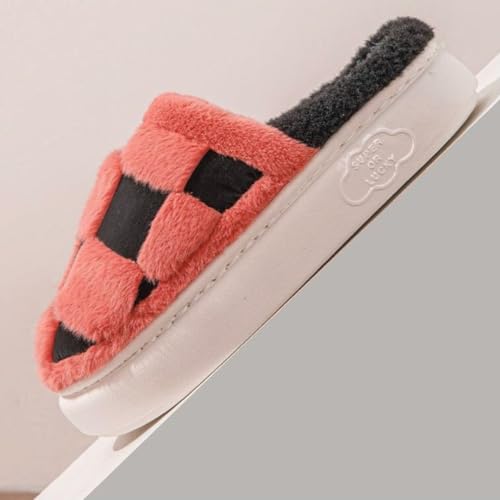 Checkered Slippers for Women Memory Foam House Slippers for Men Indoor Outdoor Fuzzy Slippers for Women with Faux Fur Lining3