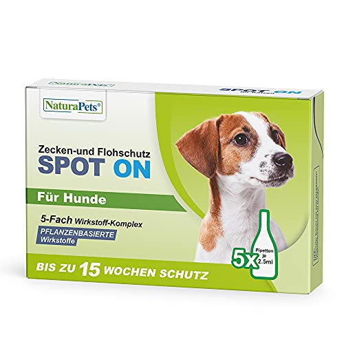 NaturaPets® Zecken- & Flohschutz (Spot-On Fluid) Lösung als Ungezieferschutz für Hunde, Zeckentropfen mit Pflanzenbasierte Wirkstoffe (5 x 2,5ml) Cover