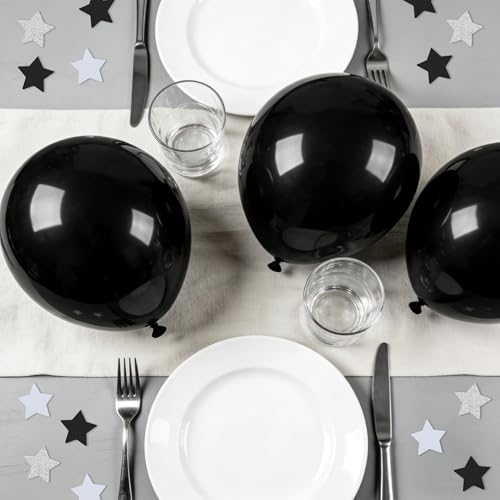 Image of 200Pcs Glitter Black White Silver Star Table confetti,Paper Star Confetti for Birthday Party Halloween Bachelorette Wedding Baby Shower Graduation Decorations