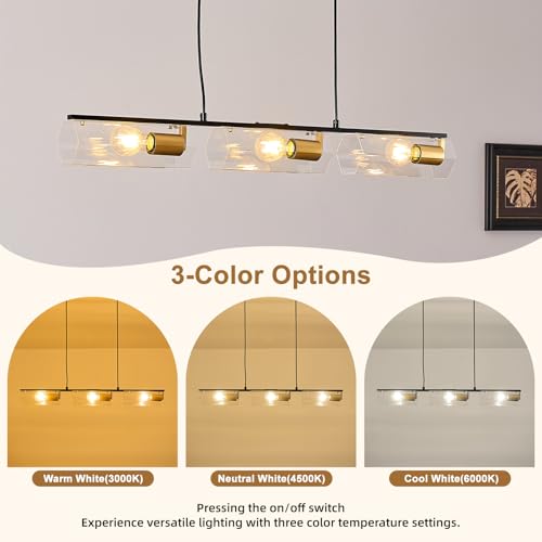 HSMKL Modern Textured Linear Chandelier for Dining Room, L35 inch Black and Gold Rectangular Kitchen Island Light, 3 Light Hanging Pendant Light Fixture for Dining Room Living Room — view 6