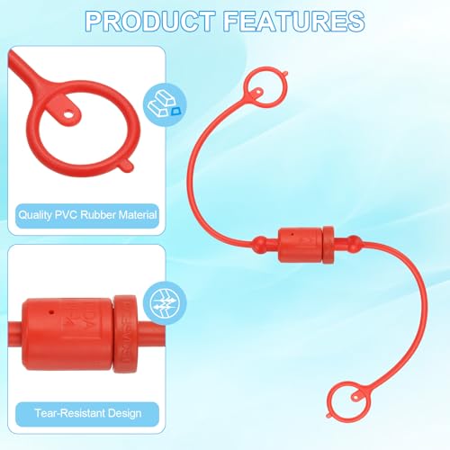 Image of PATIKIL 1 /4 inch ISO-A Hydraulic Coupler Male Dust Cap and Female Plug Cover, Set of 1 Rubber Quick Disconnects Port Plug Cover Fittings Red Cap with Retention Ring