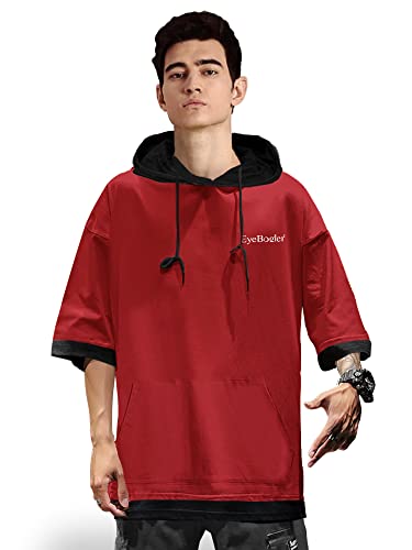 Image of EYEBOGLER Men's Trendy Hooded Neck Half Sleeves Solid T-Shirt