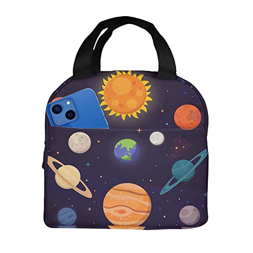 Zoczos Space Planet Large Lunch Bag Solar System Cute Cartoon Colorful Bright Planets Universe Outer Space Reusable Lunch Bag For Day Trips Beaches Sports #TOP1