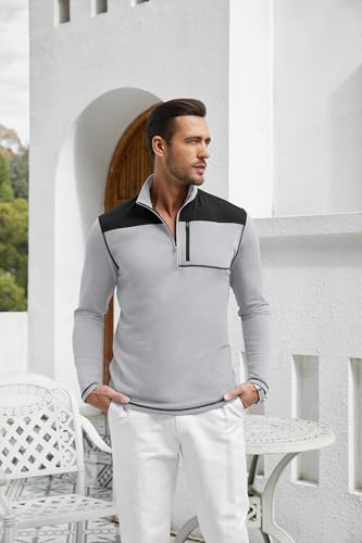 EDITCOZY Mens Quarter Zip Pullover Polo Shirts with Pocket Casual Long Sleeve Collared Golf Shirts4