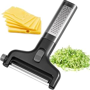 2-In-1 Adjustable Wire Cheese Slicer – Cheese Grater for Parmesan, Mozzarella and Cheddar Cheese, Durable Lemon Zester Grater, Cheese Shredder and Adjustable Wire Cheese Cutter – BPA Free