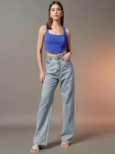 Image of Trend Arrest.ed Women's Stretchable Corset Style Crop Top | Square Neck Sleeveless Zipper Back Body-Hugging Fit | Casual