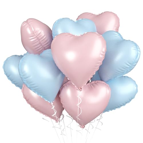 Image of Pink Blue Heart Balloons, 18 Inch Pastel Blue Pink Foil Balloons, 18 Inch Light Pink and Blue Heart Shape Balloon for Girls Boys Birthday Baby Shower Gender Reveal Party Decorations