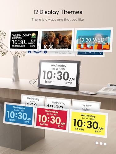 Raynic Digital Clock, 10.1 Inch Large Display Calendar Clock with 12 Themes, 20 Alarms, 20 Reminders, Auto Dimming, 12/24 Hours, Indoor Temperature, Humidity for Seniors, Desk (Black) - Image 4