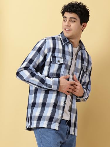 Image of Thomas Scott Men's | Checks | Full Sleeve | Regular Fit | 100% Cotton | Double Pocket | Spread Collar | Casual Shirt