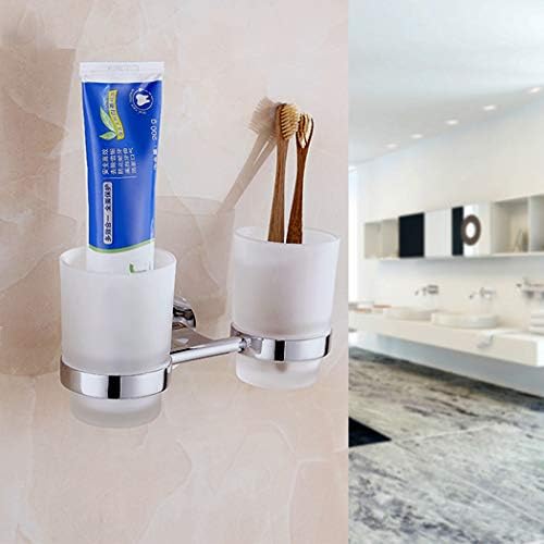 PHOEWON Double Glass Tumbler Wall Mounted Toothbrush Tumbler Holder 304 Stainless Steel and Frosted Glass Tumbler Holder Toothpaste Double Glass Holder for Lavatory, Bathroom