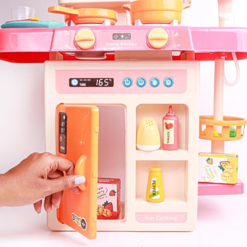 Image of Kids Kitchen Set with Pretend Play Accessories, Water Spray Cooking Effect, Toy Oven, Sink, Storage Shelves & Kitchen Utensils, Role Play Cooking Toy for Boys & Girls (42 Pcs)