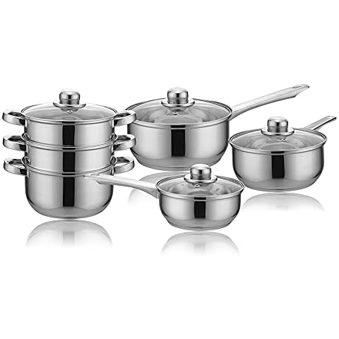 New Cookware Set Pan Saucepan Glass Lid Steamer Set with Lids 6PCS Cover