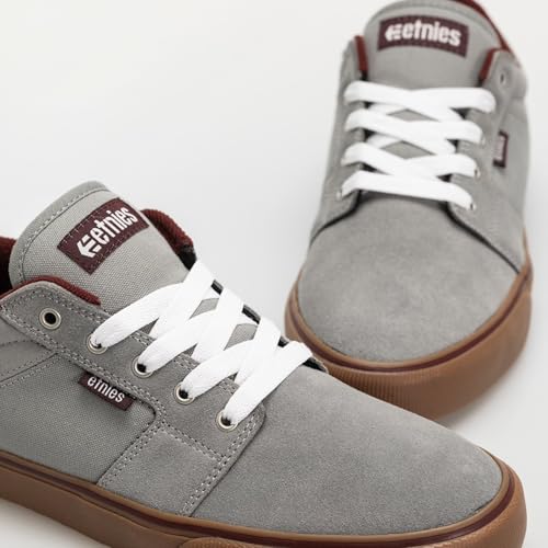 Image of Etnies Barge LS - Classic Skate Look, Slim Vulcanized Silhoutte, Hefty Armored Collar, Reinforced Vulc - Grey /Gum /Red - 5.5